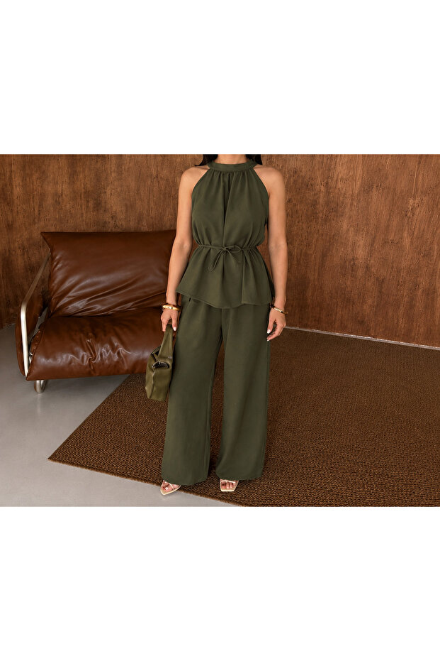 Women's Linen Sleeveless Tie-Up Top and Bottom Set