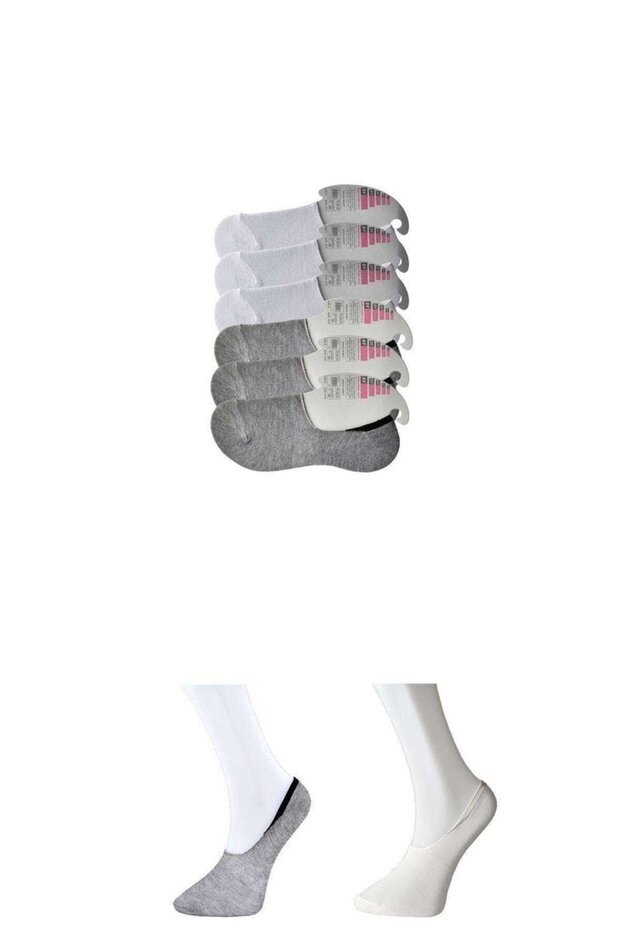 Glb-Stl41414 Gray and White Women's Ballerina Socks 6 Pairs