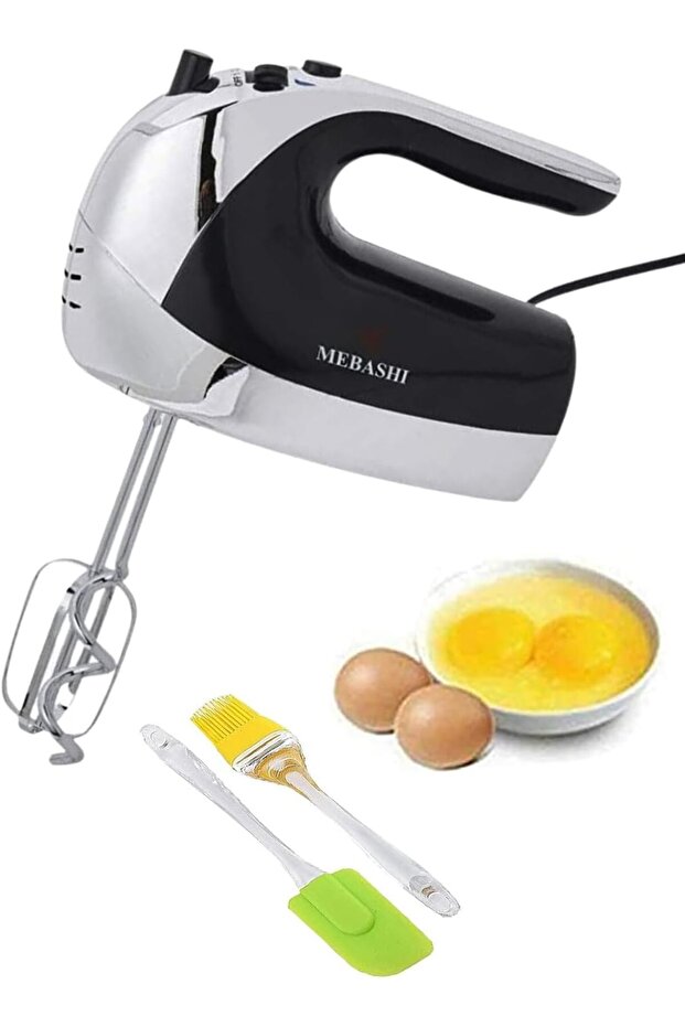 Hand Mixer, 5 Speed Options, 2 Beaters, 2 Dough Hooks,(250W) Black-White (ME-HM8003)