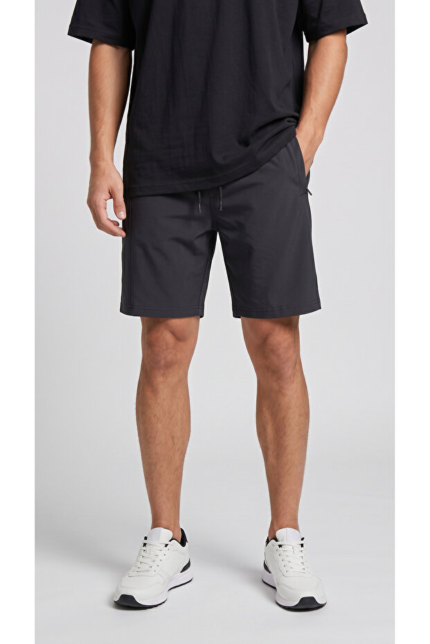 Smoked Parachute Fabric (Woven) Shorts with Back Pockets and Zipper Bermuda
