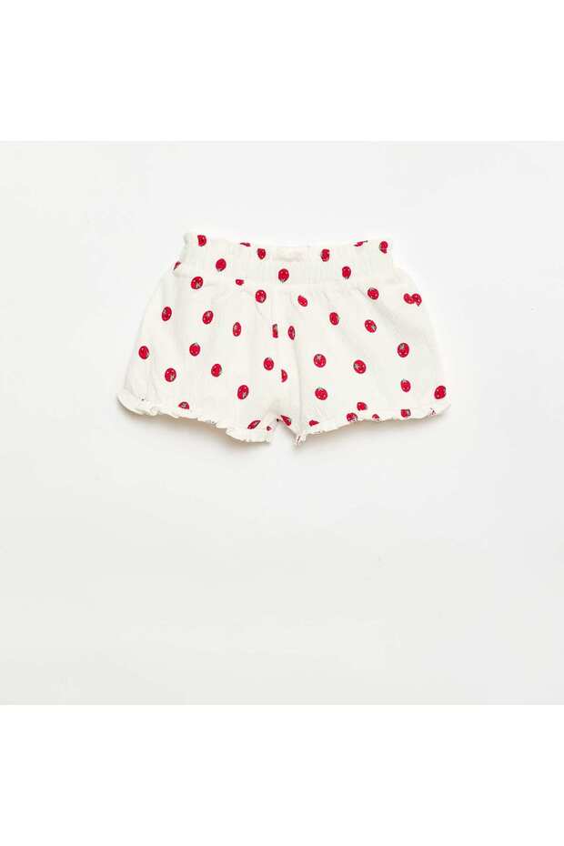 Patterned shorts with ruffled hem WHITE - 1