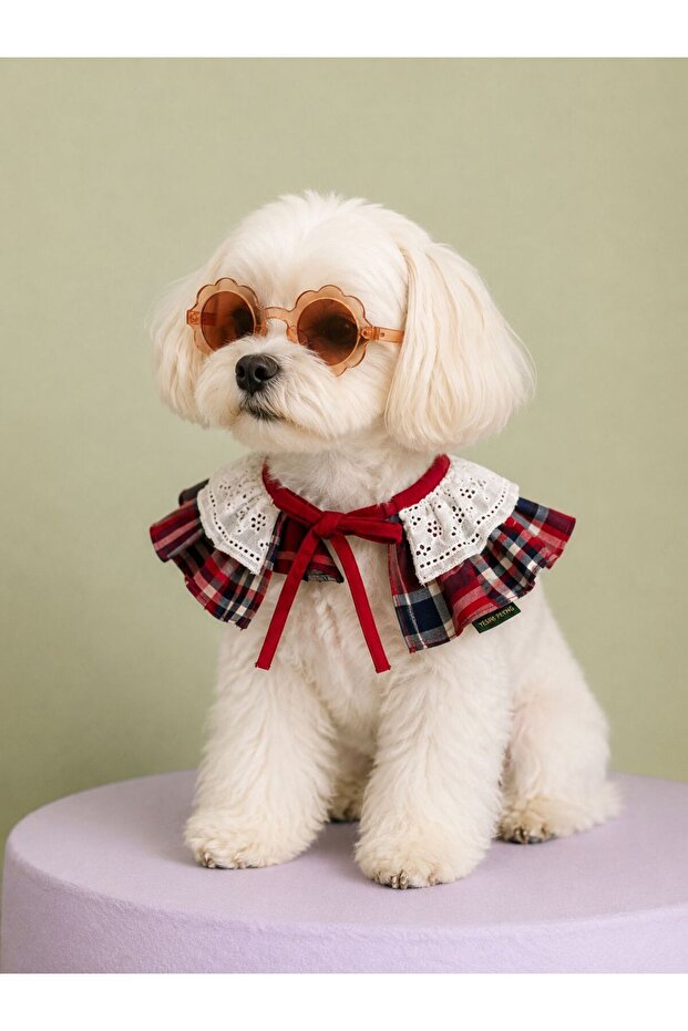 Small Breed - Ruffled Plaid Scallop Collar Dog Accessory – Premium Pet Collar with Stylish Bow