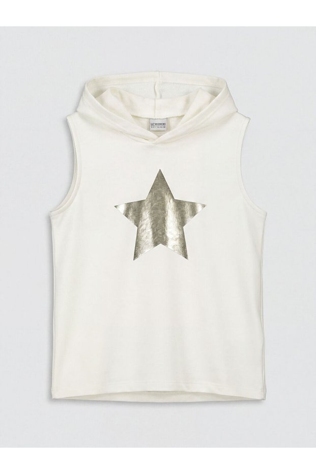 Güli̇s Gi̇yi̇m^New Season Ecru Hooded Star Printed Girls' Sweatshirt
