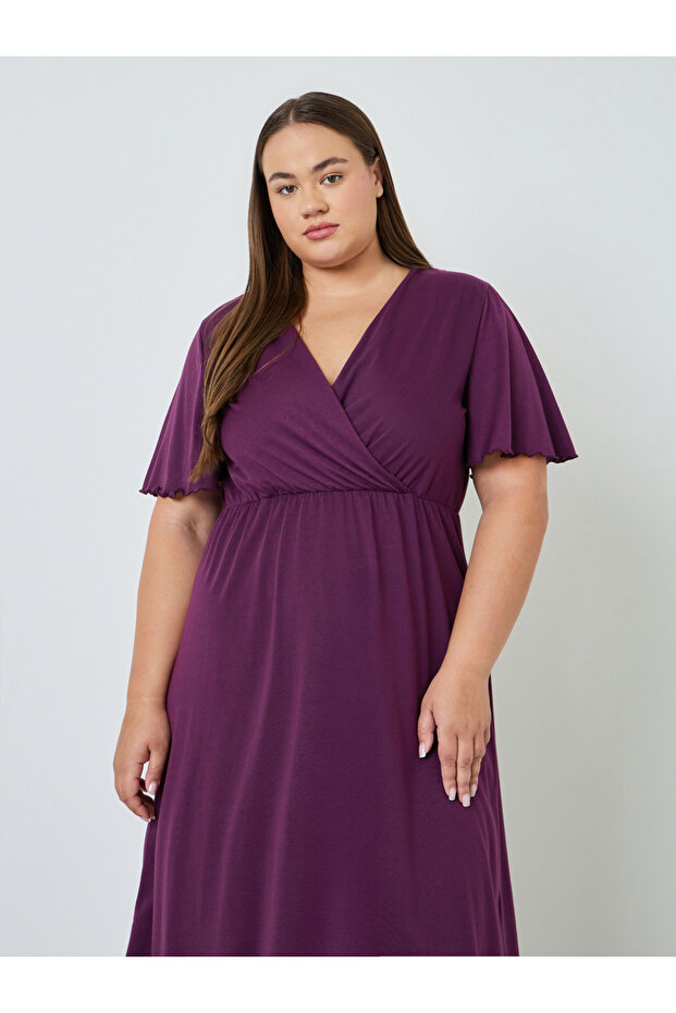 Plus Size Solid Wrap Over Nightdress - 2