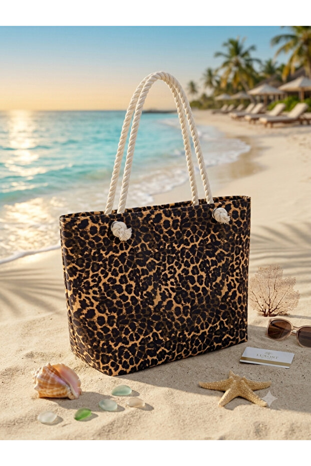 Colorful Patterned Beach Bag Leopard