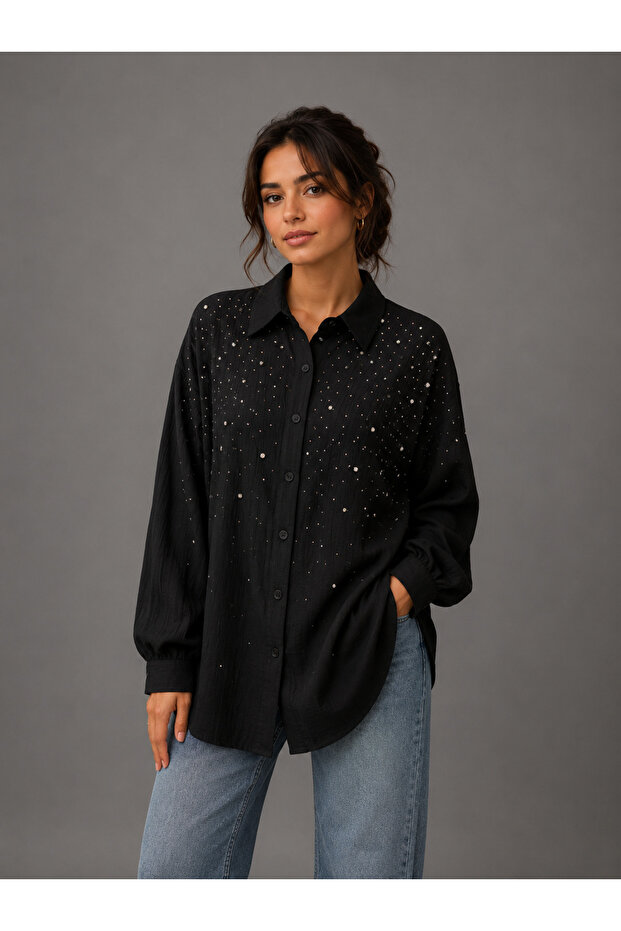 Comfortable Fit Shirt with Stone Details