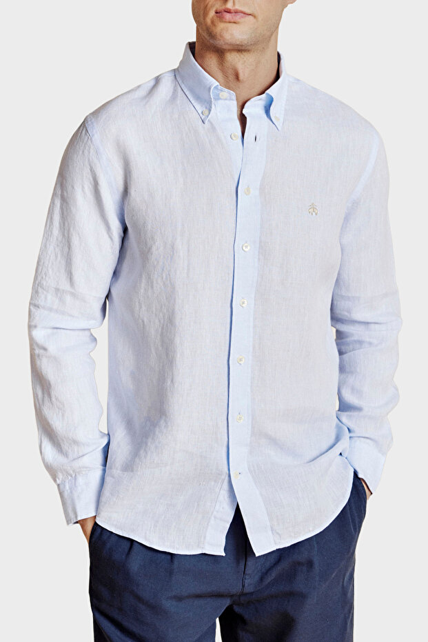 100% Linen Regular Fit Button-Down Collar Shirt Men's Shirt Bbss26Msh022116