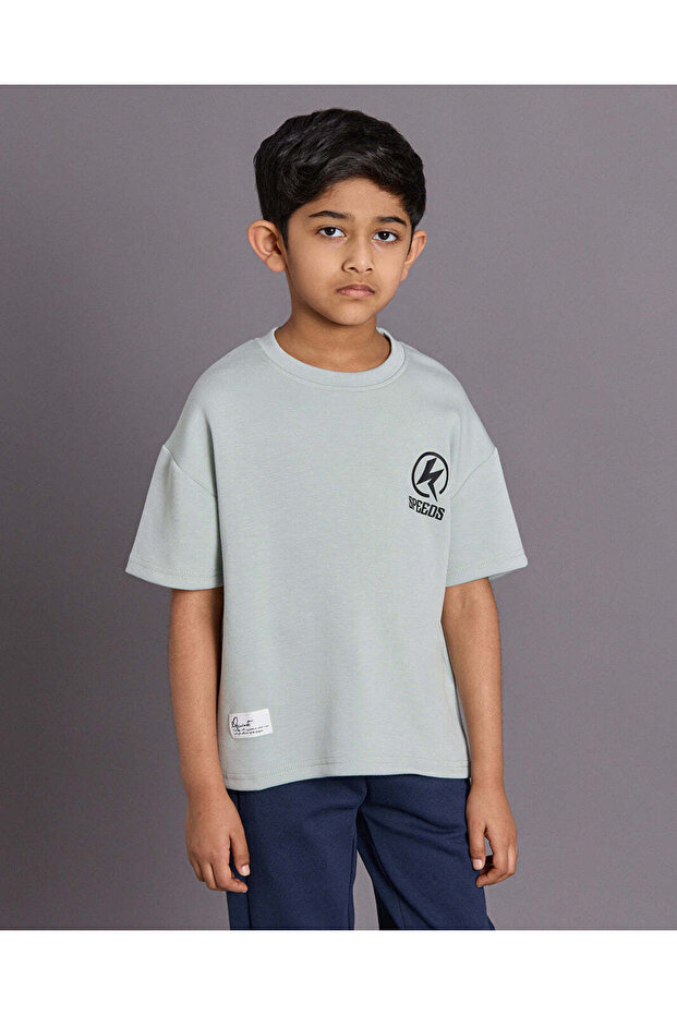 Boys Green Printed Scuba Fabric T-shirt