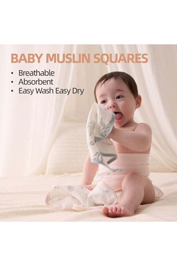 Baby Muslin Washcloths, Soft, Breathable, Lightweight and Moisture Absorption 4 Layer Size 10x10