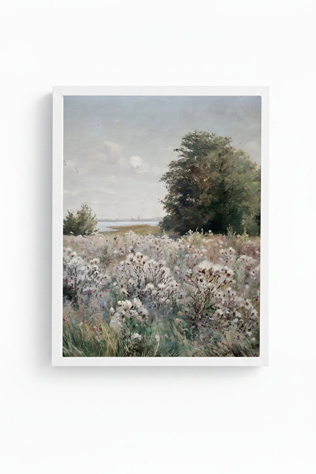 White Wooden Framed Painting with Nature View - Pastel | Huhu1165 - Single Table White Frame