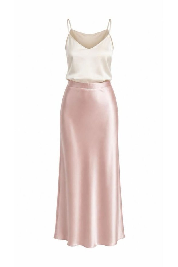 Women's High Waist Pink Color Long Viscose Satin Skirt