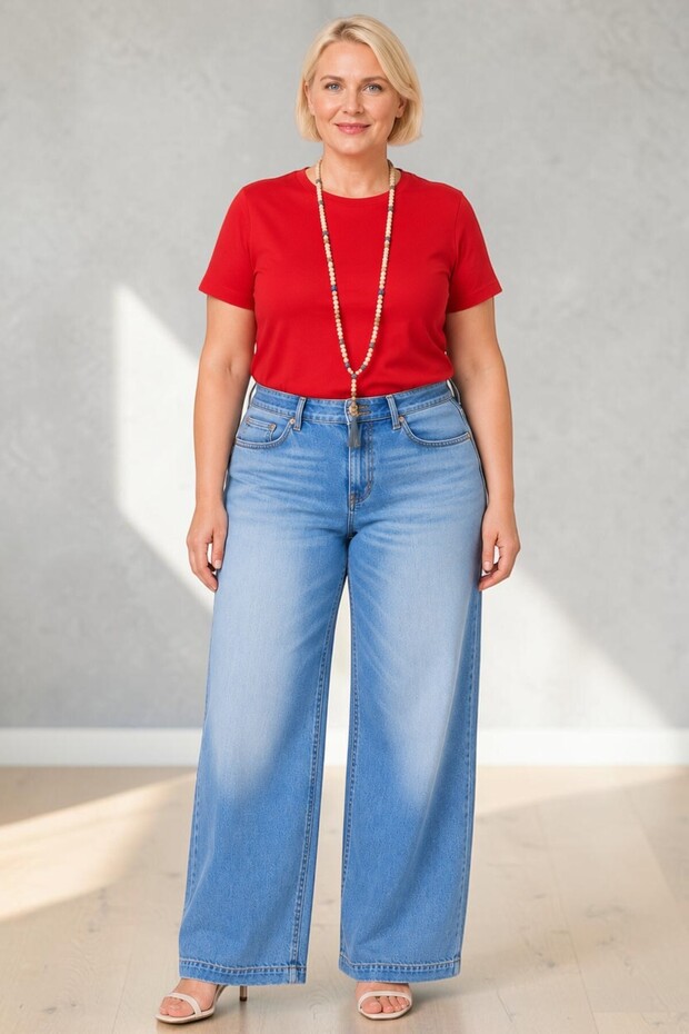 Light Blue Washed Wide-Leg Lycra Jeans (Sizes and Leg Lengths in Description)