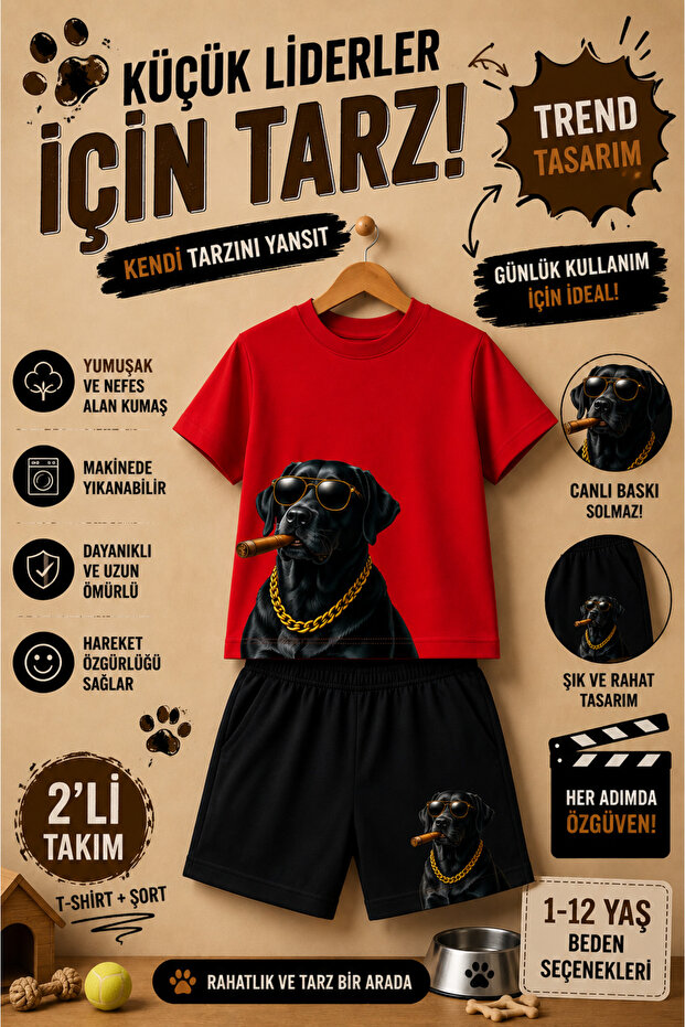 Cool Dog Printed Kids Set – T-Shirt & Shorts 2-Piece Combination | Trendy Summer Set for Ages 1-12