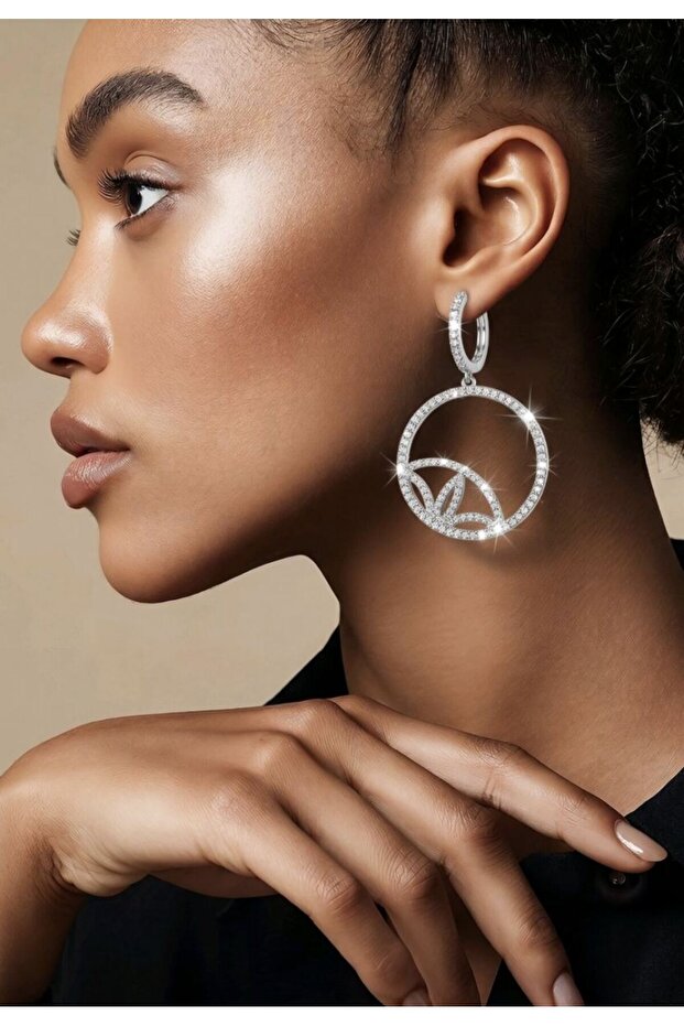 Colorful Stone Evening Dress Showy Earrings