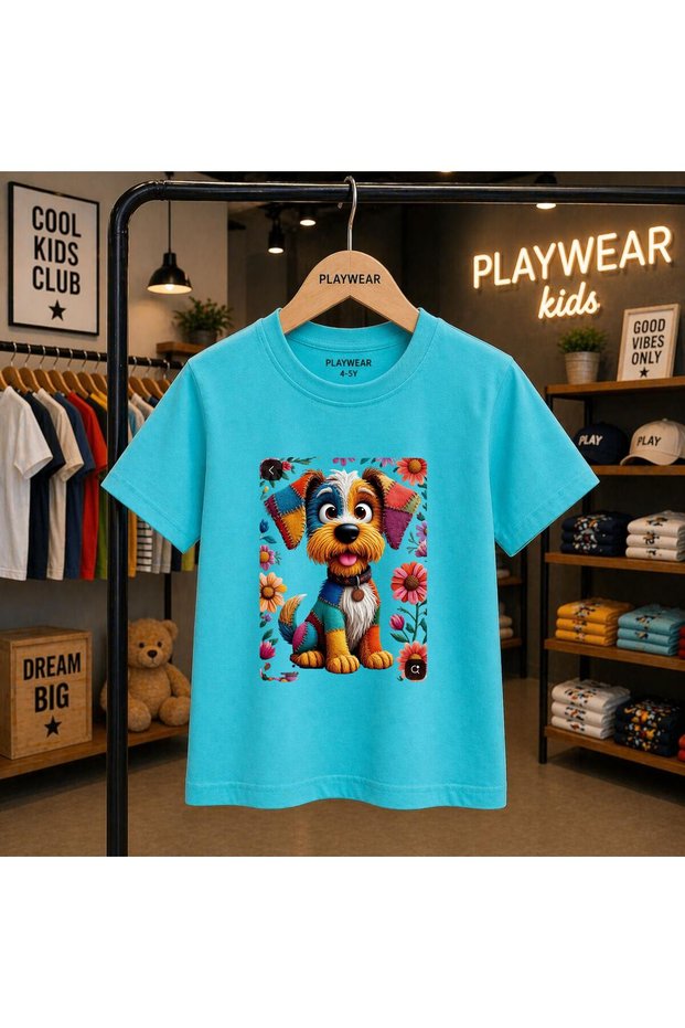 Colorful Knitted Doge Printed 100% Children's Unisex T-Shirt 5 6 -7 8-9 10 -11 12 Years Old