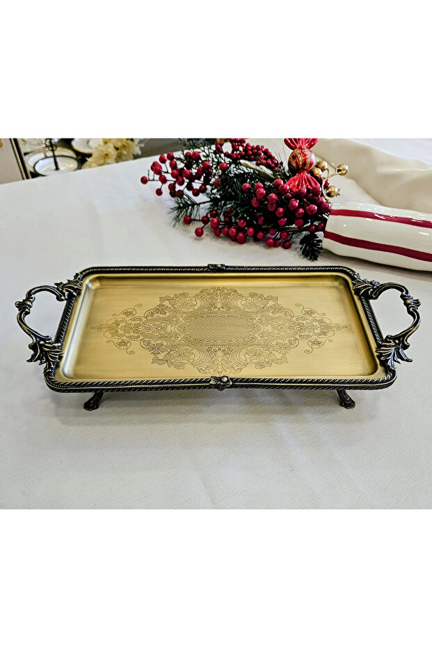 Cast Metal Frame Rectangular Tray with Handle 35*19 Antique
