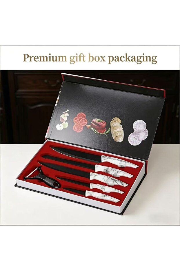6-Piece Kitchen Knife Set in Premium Gift Box, Professional Chef Knives for Home Cooking, Elegant Marble-Style Handles, Sharp Blades for Meat, Vegetables and Fruit