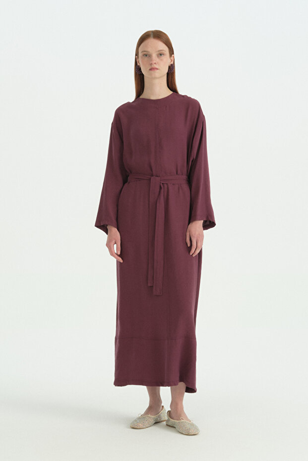 Belted Modal Dress - Burgundy
