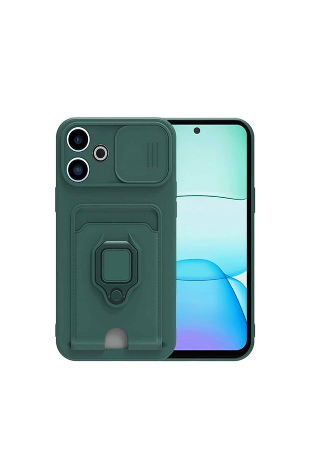 Redmi 13 4g Compatible Case Zuma Silicone with Business Card Holder and Ring - Green