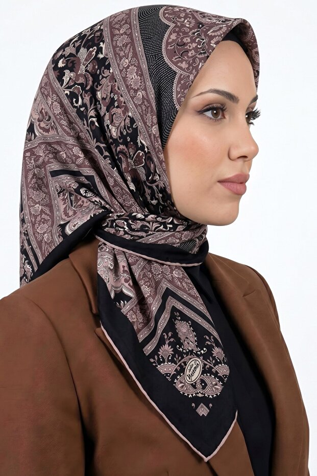 Women's Black Dusty Rose Ethnic Pattern Organic Cotton Soft Scarf