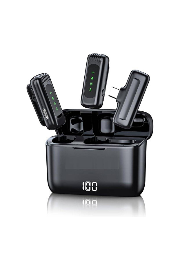 Wireless Lavalier Microphone with Charging Case 2.4GHz Ultra Low Latency Clip-On Mic With Noise Reduction for Vlogging, Live Streaming, Interviews & Video Recording