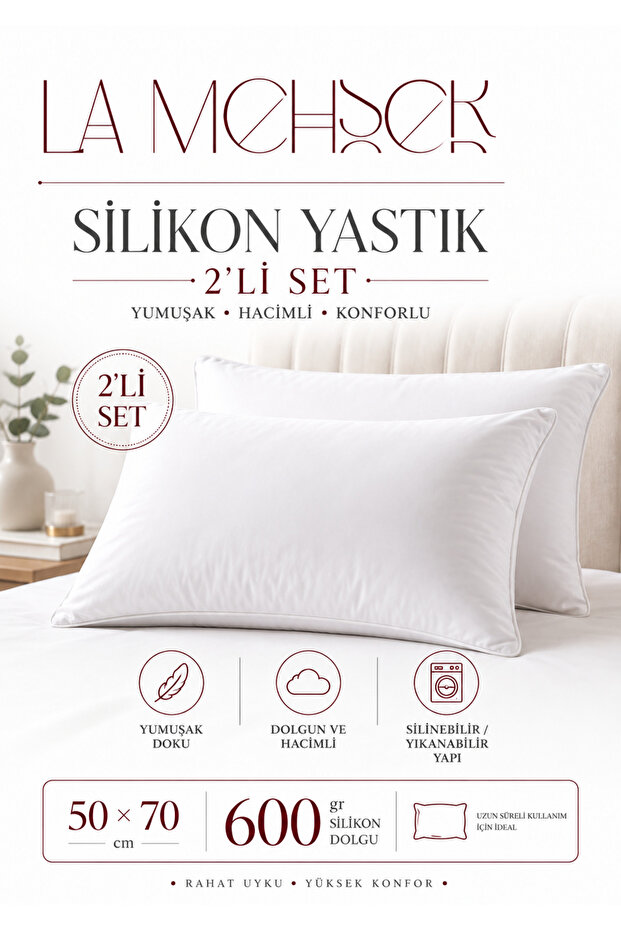 Pack of 2 100% Silicone 50X70 Comfortable Slim Pillows