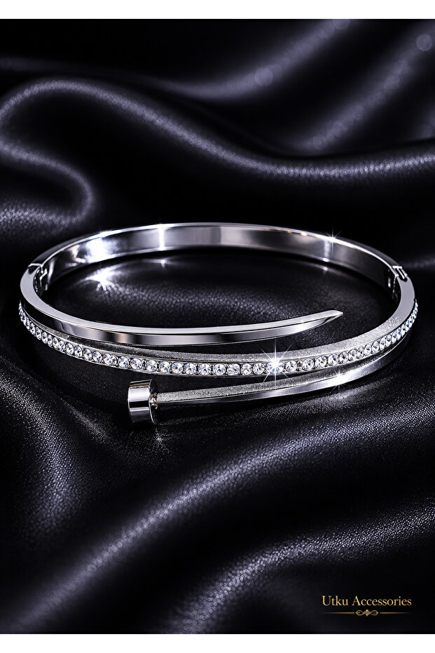 Stainless Steel Silver Stone Cuffed Steel Bracelet