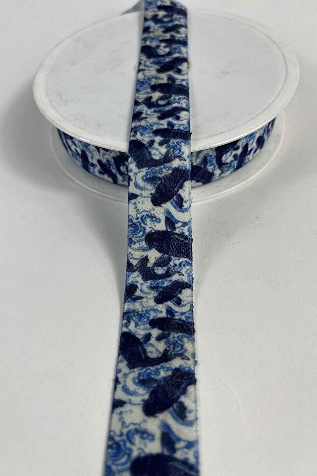 Selvoria Ottoman Fish Tile Fish Patterned Velvet Ribbon – Decorative Design Ribbon 1 Meter
