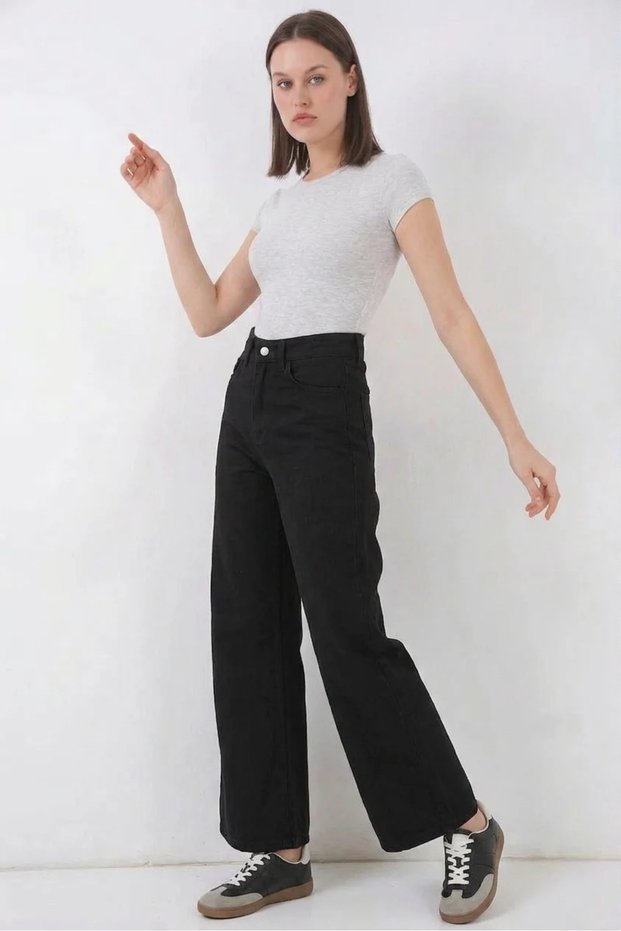 Women's High Waist Denim Wide Leg Black Palazzo Pants