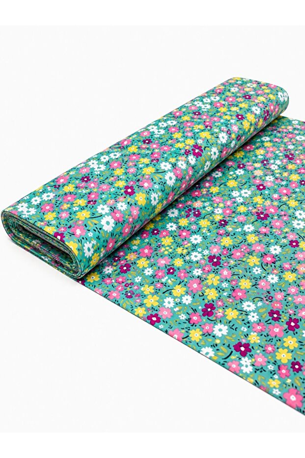 100% Cotton Patterned Poplin Fabric - Floral - (50×170cm)