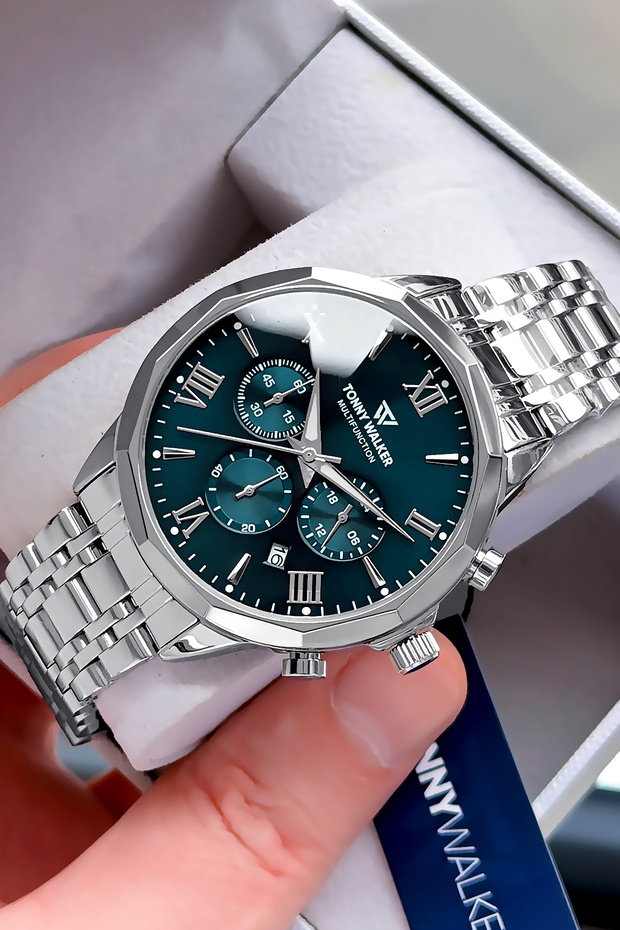 Men's Watch - Silver Color - Steel Band - Water Resistant - All Functions Active - with Special Box Tw202C3