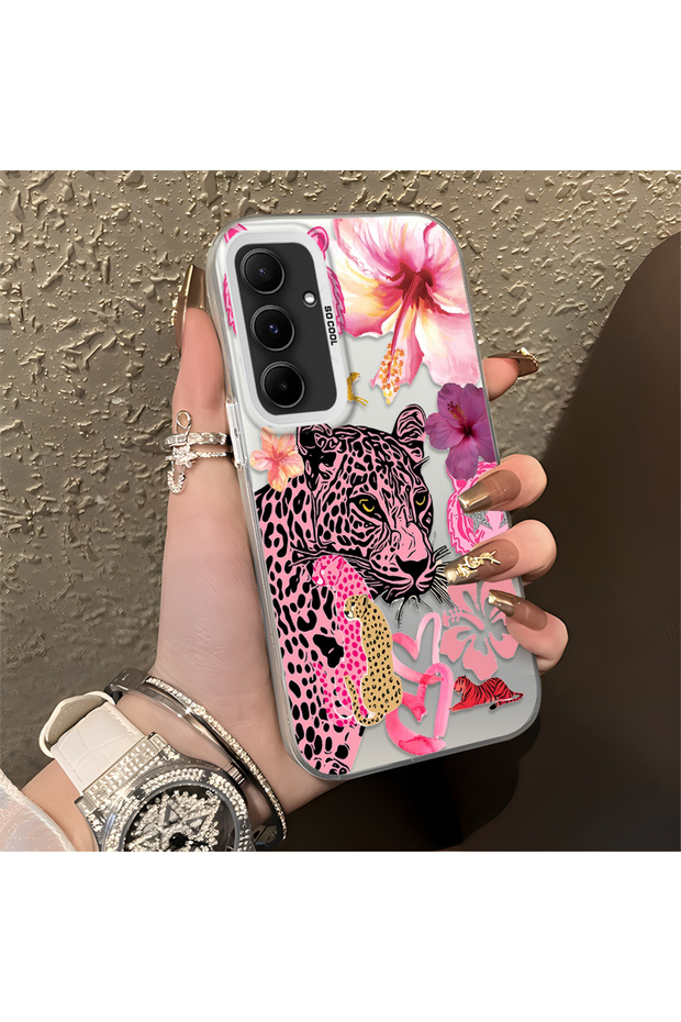Samsung Galaxy A55 Compatible Silicone Edge Hard Back Case Couple Phone Case Leopard Pattern