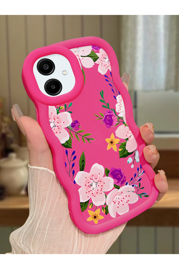 Samsung Galaxy A06 Compatible Case Camera Protector Red Silicone Couple Phone Case Floral Pattern