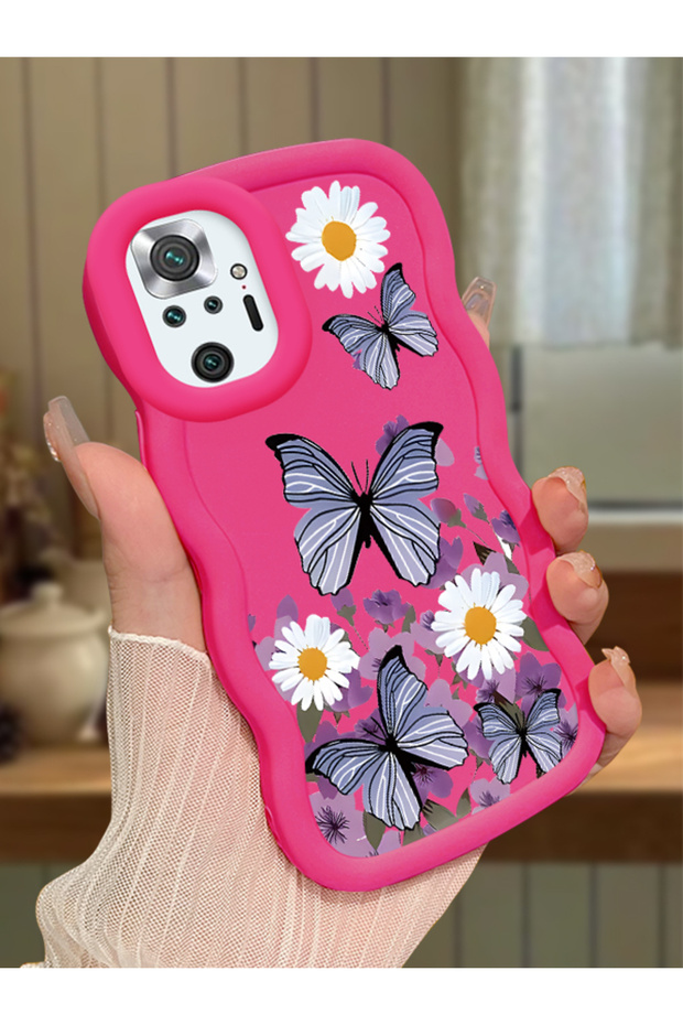 Redmi Note 10 Pro Compatible Case Camera Protector Red Silicone Couple Phone Case Butterfly Pattern