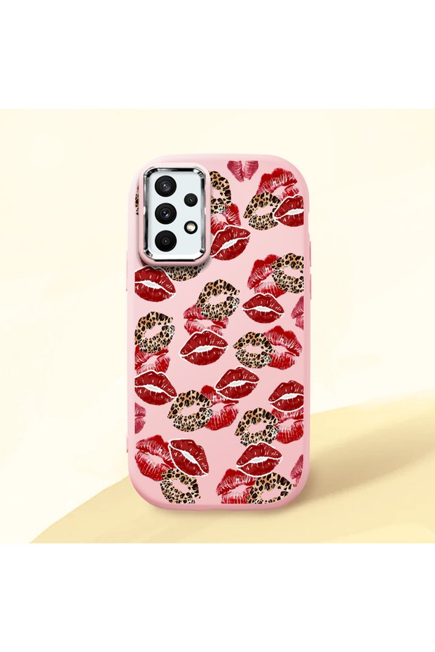 Samsung Galaxy A32 Compatible Case Camera Protector Pink Silicone Couple Phone Case with Kiss Pattern