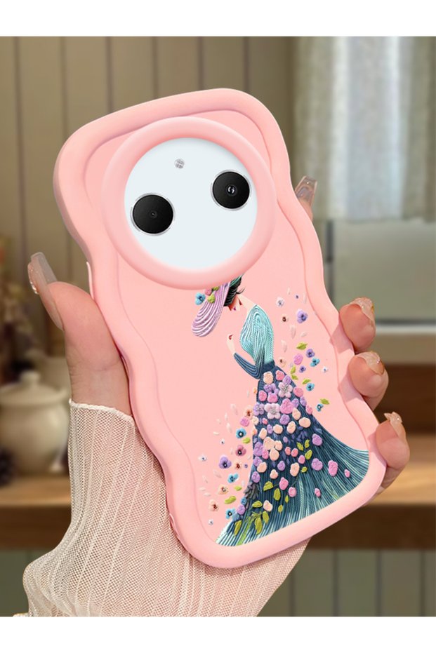 Redmi A3 Pro Compatible Case Camera Protector Pink Silicone Couple Phone Case Girl Pattern