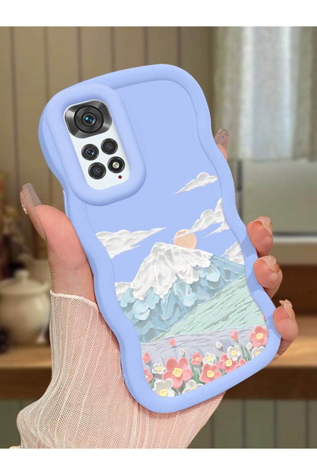 Redmi Note 11 Compatible Case Camera Protector Blue Silicone Couple Phone Case Landscape Pattern