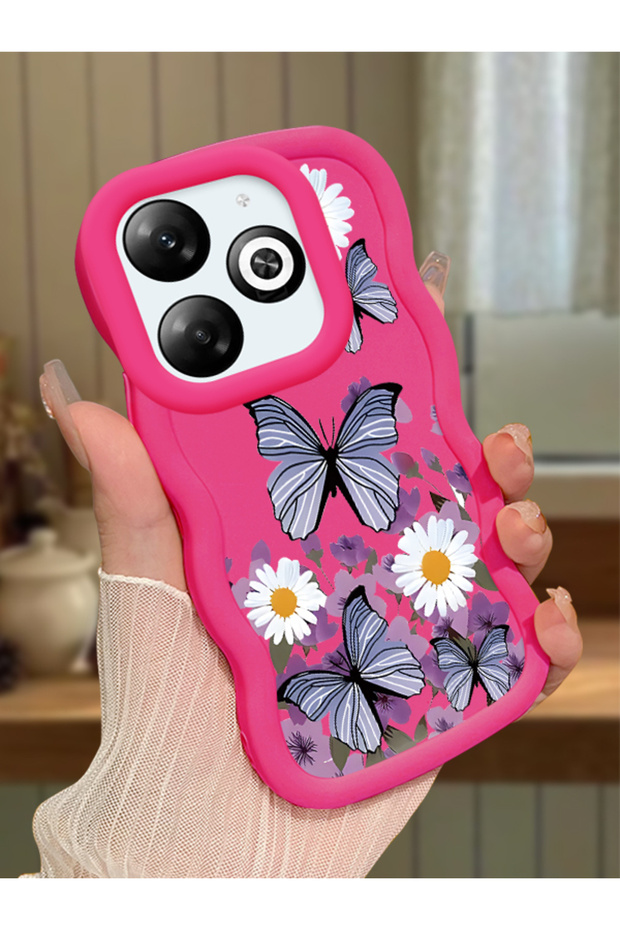 Infinix Hot 40I Compatible Case Camera Protector Red Silicone Couple Phone Case Butterfly Pattern