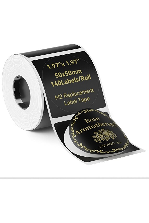 M2/M3 Thermal Transfer Labels 50 * 50mm, for M2/M3 Label Maker, PET Material, Waterproof and High-Temperature Resistance, Long Storage Time, Round Black