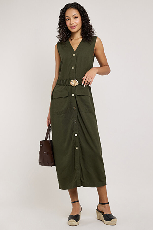 Solid Sleeveless Midi Dress