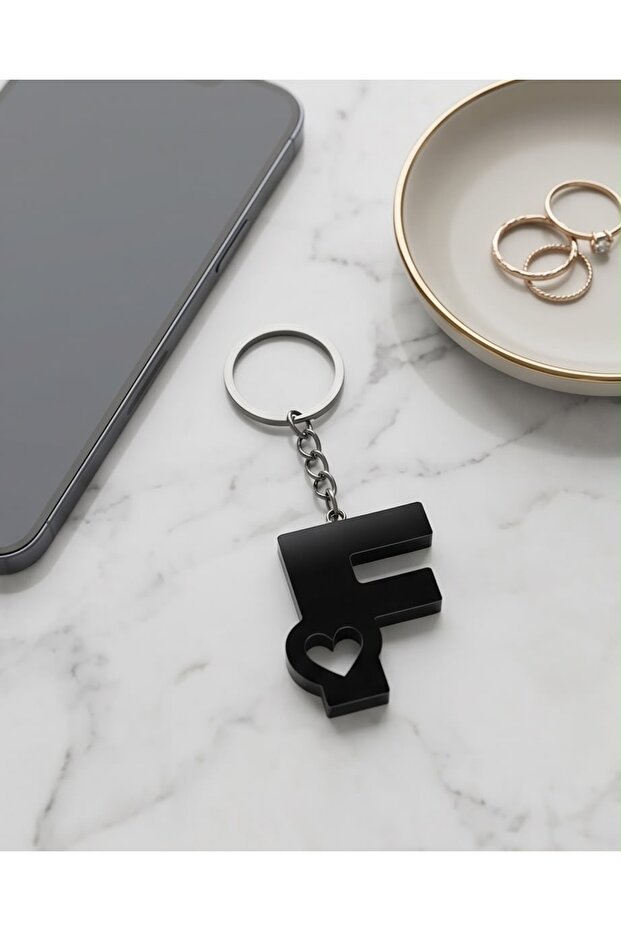 Keychain Letter F with Heart Epoxy Keychain