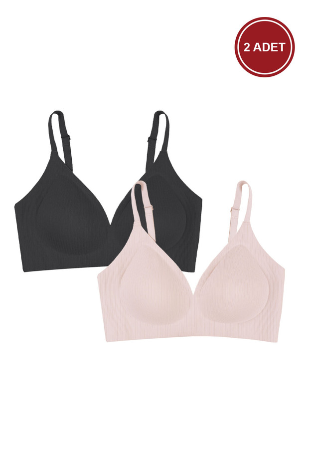 2-Piece Wire-Free Invisible Ribbed Camisole Seamless Bra with Removable Pads