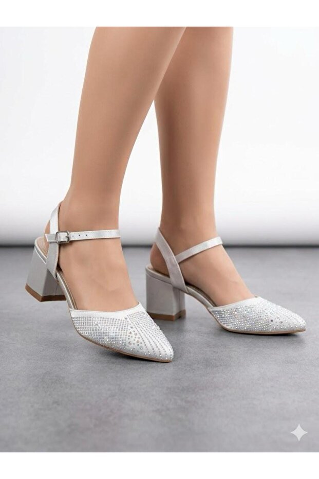 Women's satin single strap chunky heel evening shoes