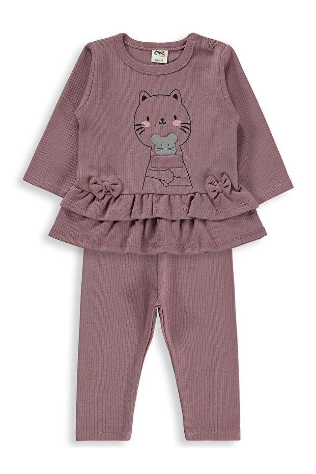Cat Printed 6-18 Month Set - Brown