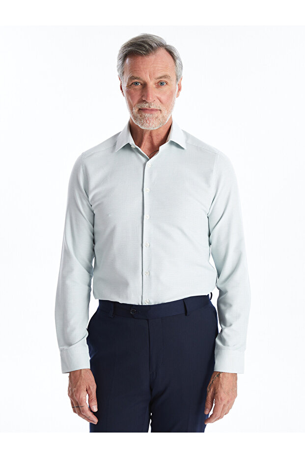 قميص NEVAVM ذو أكمام طويلة وملمس مميز للرجال من نوع Slim Fit