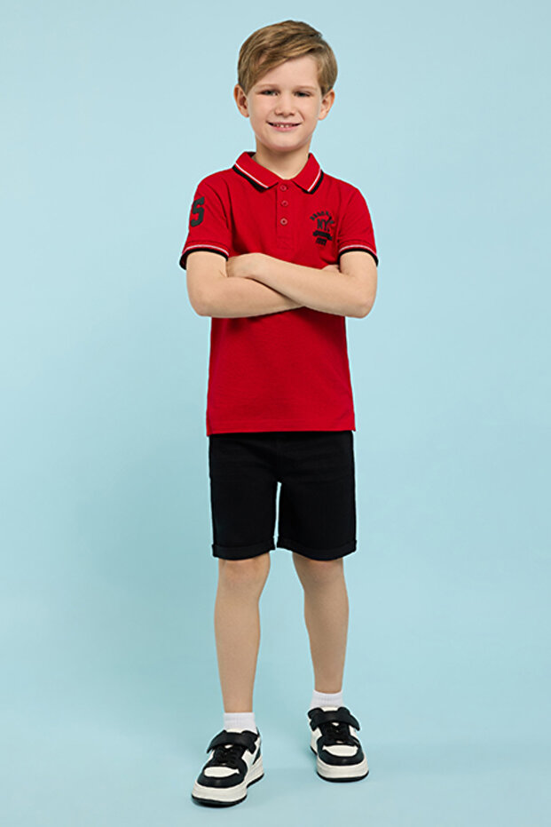 Print Detail Polo T-Shirt with Short Sleeves