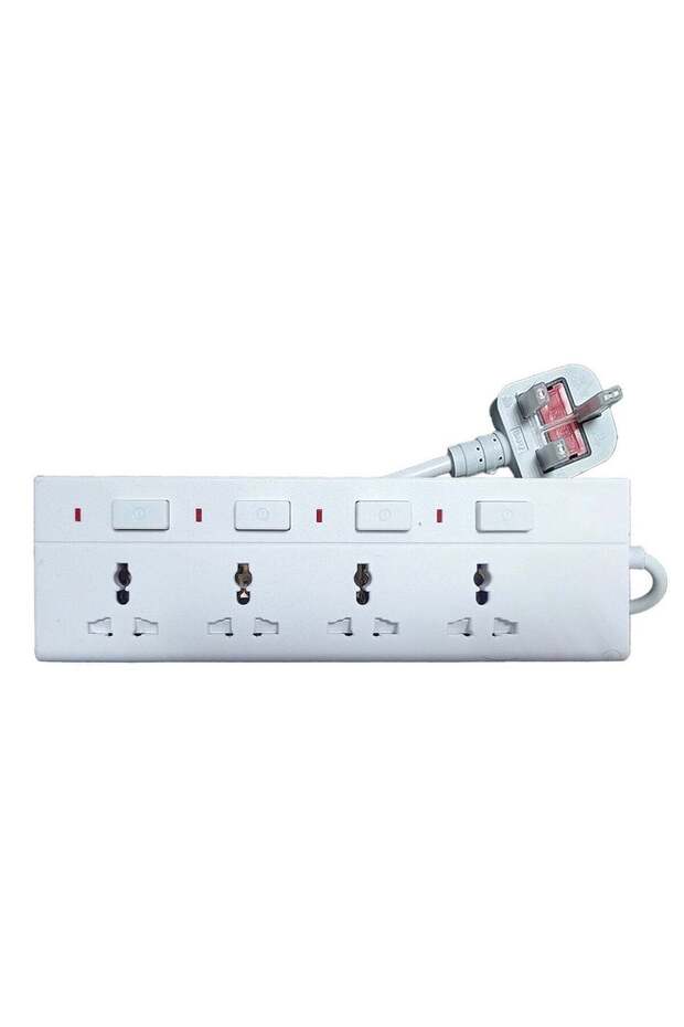 4-Socket Extension Lead with Individual Switches, White, 3-Metre Power Cord