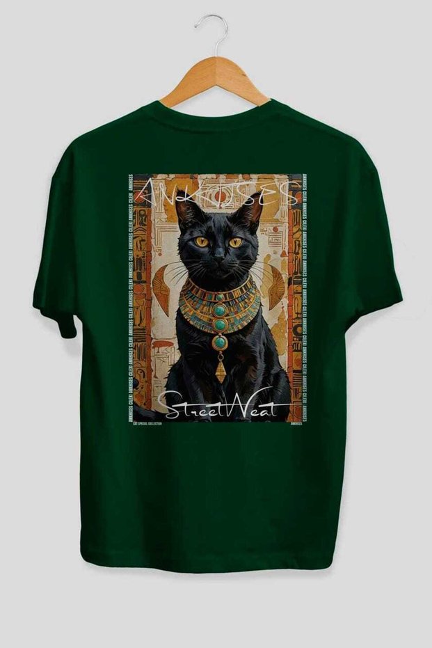 For the Love of Cats 74 Cat Printed Green Oversize T-Shirt 100% Cotton Unisex Cat Lover Premium Design
