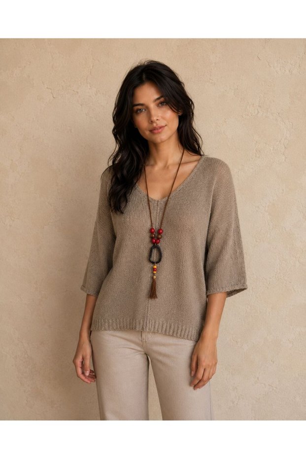 Women's Short Sleeve Quality Mercerized Blouse 40-46 (with a Necklace and Surprise Bracelet as a Gift)