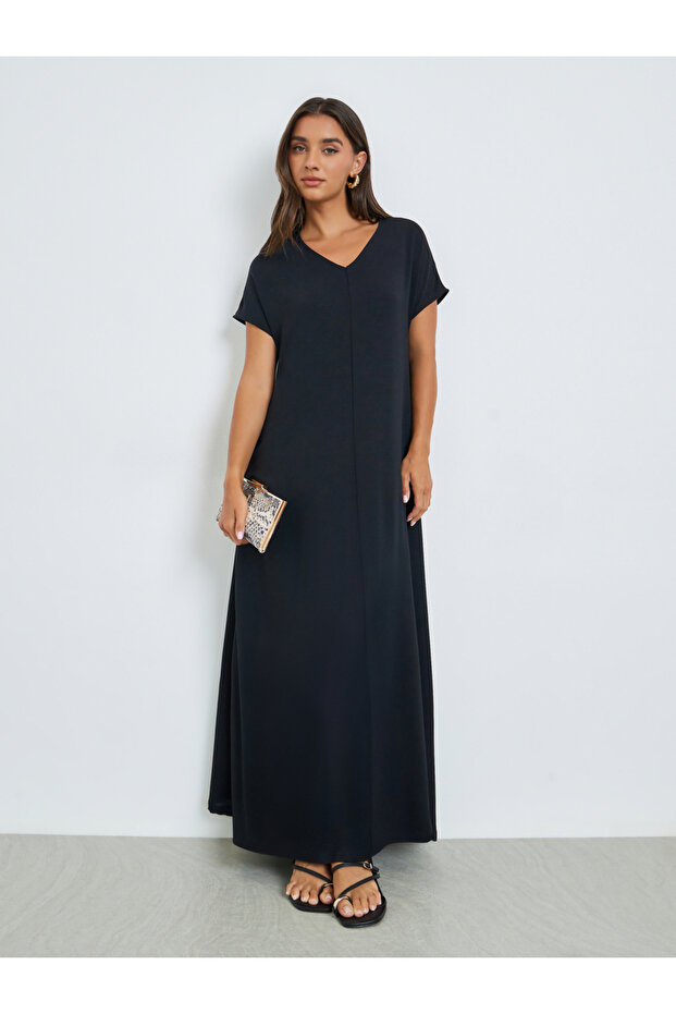 Black V Neck Under Abaya Dress